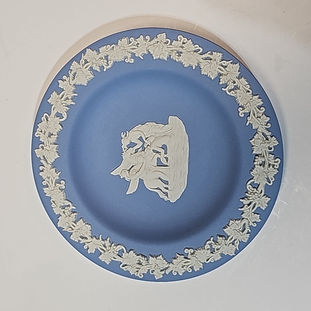 Wedgewood Cream on Pale Blue Jasperware "Muses with Pegasus" 4" Round Tray